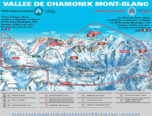 Plan des pistes de la Vallée de Chamonix Mont-blanc